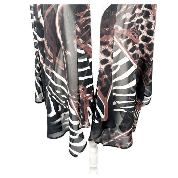 Lior Paris Chiffon Animal Print Kimono Open Front Beachy Chic Career Top Size L - Picture 5 of 8